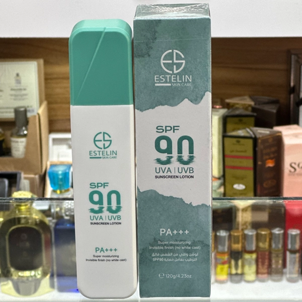 لوسیون ضد آفتاب فلویید بی رنگ استلین اصل آبرسان قوی با spf90 آبی رنگ مناسب انواع پوست 120 گرم | ESTELIN Sunscreen Lotion Super moisturizing Spf 90 Invisible finish 120gr